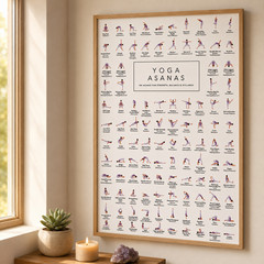 Yoga Asanas Chart Wall Art Poster | Home Decor | Multiple Sizes | Satin Print