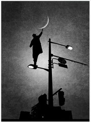 Canvas Wall Art TOUCHING THE MOON Whimsical Surreal 2 Sizes 928