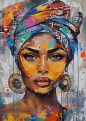 African Black Woman Portrait Poster Print African American Woman Canvas Painting