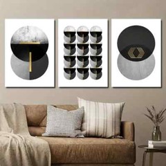 3pcs Black White Gray And Golden Shapes Wall Art Canvas Unframed/Framed