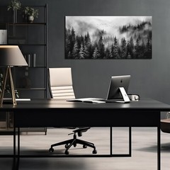 Foggy Forest Wall Art for Living Room,Black and White Pictures for Wall,Tree Wal