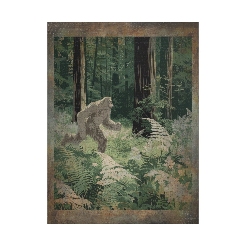 Vintage YETI Sasquatch Wall Art, Bigfoot Jungle Nature Decor, Cryptid Tree Print