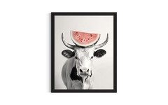 aj decor Cow and Watermelon Kitchen Wall Art 14″L x 11″W,