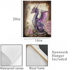 16×20 Purple Dragon Canvas Print Wall Art