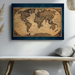 Detailed World Map Featuring A Rich, Textured Cork Surface Wall Art Canvas Print