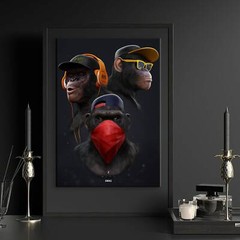 3 Monkeys Canvas, Three Monkey Wall Art, 3 Monkeys Poster Art, Animal Print Canv
