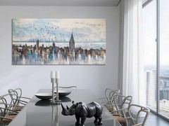 Modern Grey Cityscape Painting for Home Decor