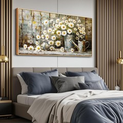 PHAOHUAXM Large Canvas Wall Art 48″L x 24″W, Retro White Flower Wooden Frame