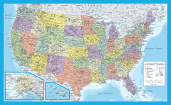Laminated United States Map Poster – US Map Wall Chart – Made in the USA – [Ligh