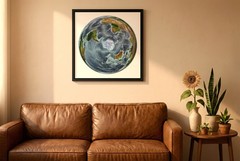 World Map, WGS 1984 Grid South Projection World Map, Framed World Relief Map