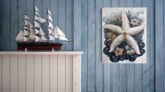 11×14 White Blue Starfish Coastal Beach Canvas Wall Art