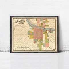 Vintage Map of Little Rock Arkansas 1882 Wall Map Print Framed