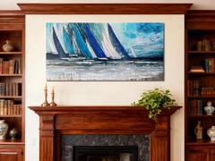 Waterproof Nautical Blue Sailboat Wall Art – Perfect for Any Room 40×20