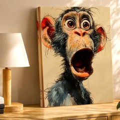 Canvas Funny Surprised Monkey Portrait Cartoon Animal Home Room Elegant Print