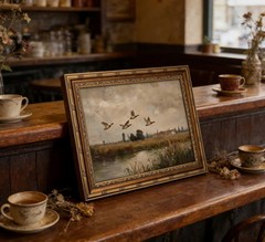 Vintage Gold Framed Flying Duck Canvas Wall Art Mallard Duck Painting Picture…