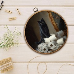 Vintage Black Cat Round Framed Wall Art, Cottagecore Retro Canvas Wall Decor,…