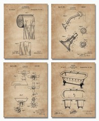 Bathroom Wall Art Decor – Patent Prints -8×10 in. Set of 4- Unframed Prints