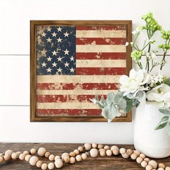 Wooden Vintage-style American Flag Wooden Sign Patriotic Stars Stripes Decor