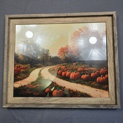 Rustic Wooden Frame Pumpkin Patch Wall Art Autumn Road Scenic Print 19×23 Cabin