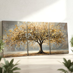 3 Pieces Golden Tree Autumn Landscape Large Wall Art Set for Living Set Of 3