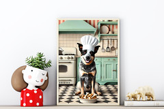 Heeler/Cattle Dog Chef Kitchen Art Print – Cute Retro Wall Decor for Dog Lovers