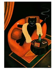 Vintage Noir Cat Art Print – Retro Feline Lounge Decor – Cat in Sofa. Unframe
