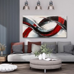 Modern Abstract line Wall Art Red Black Gray Gray Textured Trendy Canvas Pain…
