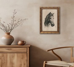 Vintage Gold Framed Horse Sketch Canvas Wall Art Horse Wall Decor Vintage Far…
