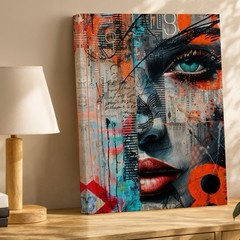 Modern Abstract Urban Woman Face Canvas Wall Art Contemporary Mixed Media Print