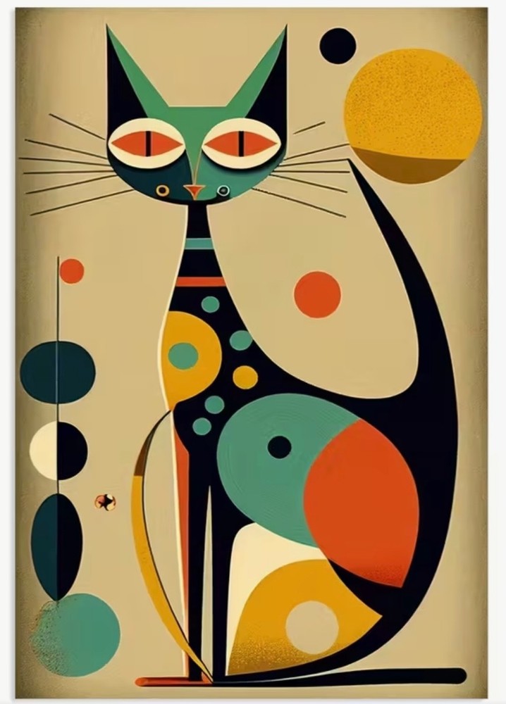 Cat Canvas Wall Art MID-CENTURY ABSTRACT CAT Geometric Retro 12 x 18 867