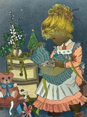 Vintage Christmas Foil Art Print Girl Teddy Bear Cat Framed Holiday Wall Decor
