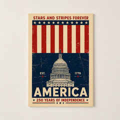 Stars and Stripes Capitol Patriotic Americana Poster Wall Decor | Multiple Sizes