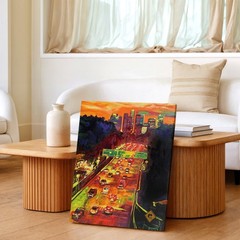 Wall Art City Traffic Sunset Painting Urban Highway Skyline Canvas Print Decor