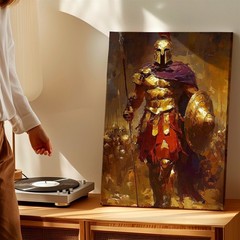 Wall Art Spartan Warrior Canvas Print Ancient Greek Soldier Shield Spear Decor