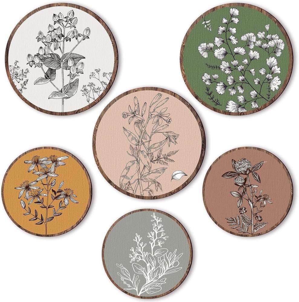 6 Pieces Boho Plant Wall Art Decor Wooden Boho Farmhouse Rustic Bohemian Wall…