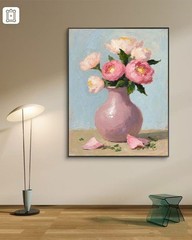 🌸 Romantic Peonies in Pink Textured Still Life Oil Painting Canvas floral print