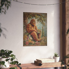 SASQUATCH FLOWERS Poster, Bigfoot Botanical Decor, Romantic Cryptid Wall Art