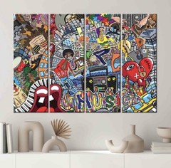 Pop Art Canvas Wall art Music Crowded Colorful Graffiti Mural Wall decor