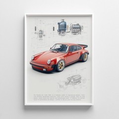 Red Porsche 911 Poster Vintage Supercar Wall Art Garage Decor Print
