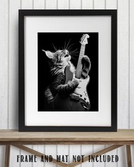 Purrrfect Guitar Lick Cat Poster 11×14 Unframed Rock & Roll Music Wall Art
