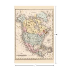 North America 1867 Vintage Antique Style Map Poster 12×18