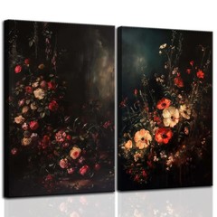 2Pcs Framed Canvas Prints Art Vintage Moody Floral, Classical Fall Wildflower…