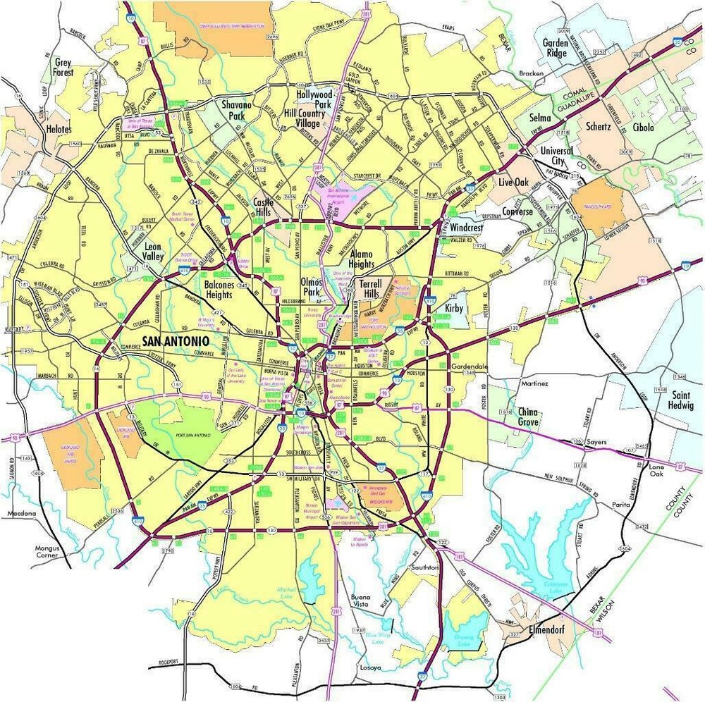 SAN ANTONIO TEXAS MAP GLOSSY POSTER PICTURE PHOTO BANNER PRINT road city tx 5867