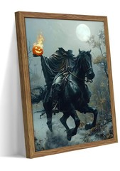 Vintage Framed Halloween Wall Art, Gothic Headless Horseman Pumpkin Picture P…