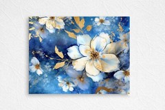 20×16 Blue and White Floral Canvas Print Wall Art