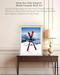 Natural Beige Dimensional Oak Wood Framed Ski Wall Art, 12x16in Modern Colora…