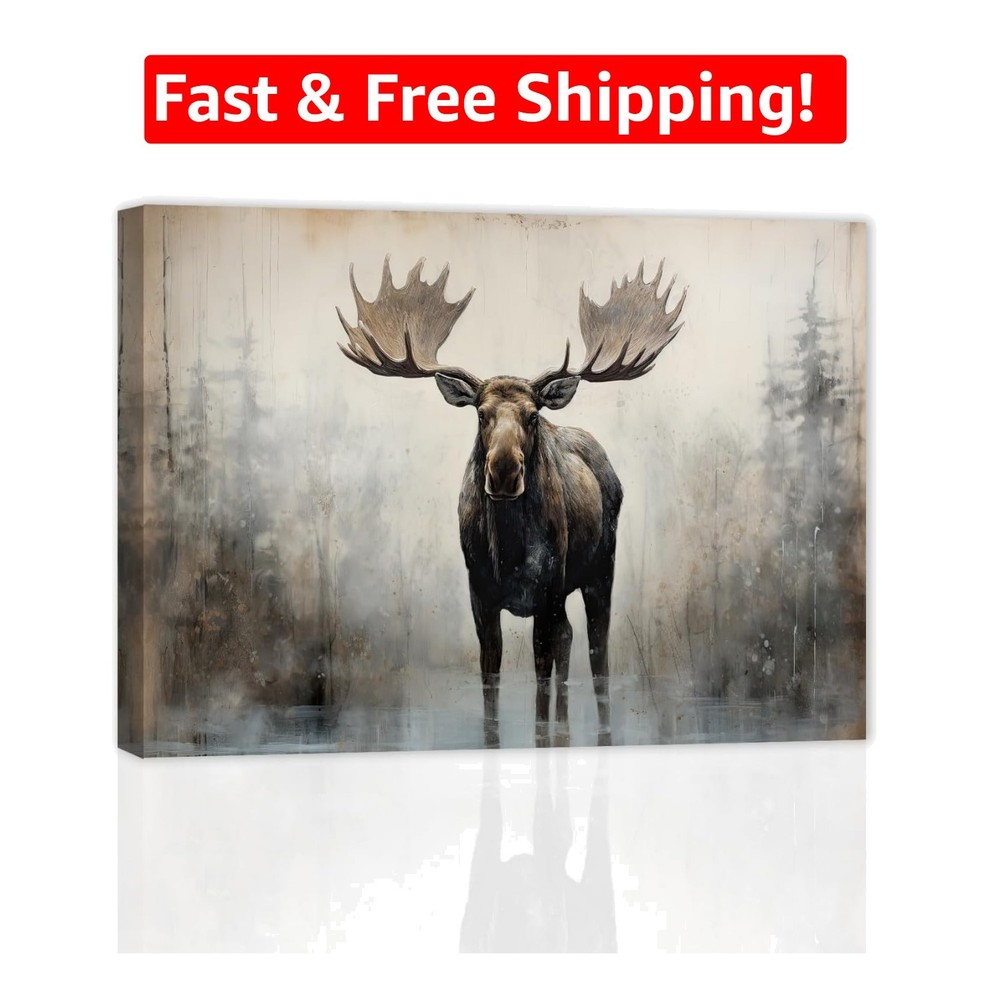 Large Moose Wall Art – Rustic Wildlife Canvas Picture, 12×18 for Home Decor