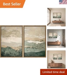 Artful Abstract Landscape Prints with Wooden Frames – Ready to Hang, 2-Pieces