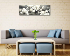 Wieco Art Magnolia Modern Wrapped Floral Artwork Giclee Canvas Prints White and