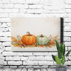 Autumn Still Life Pumpkins Sage Framed Canvas Wall Art 18x12inch